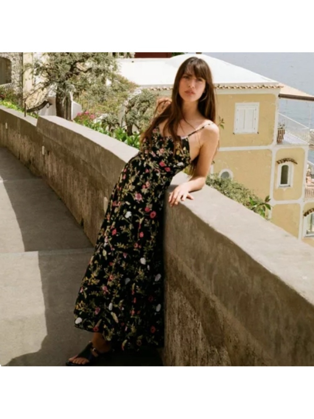 Black Floral Spaghetti-Strap Maxi Dress